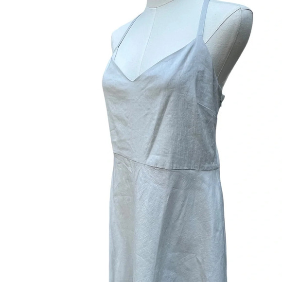 Theory NWT Haranna Cross-Back Dress in Linen Blend Mélange Light Grey Size 10 - Picture 7 of 16